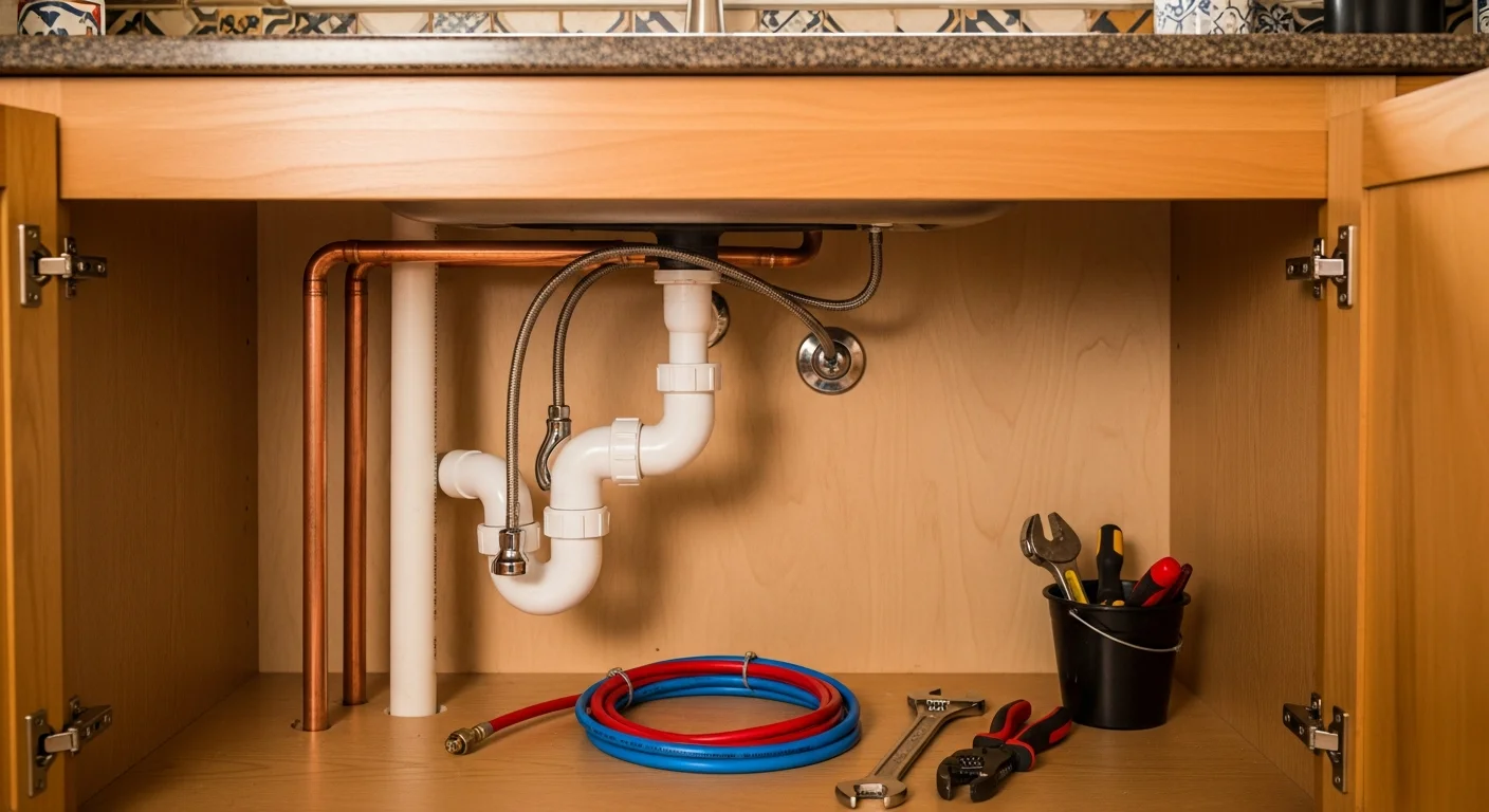 Plumber working on residential plumbing system