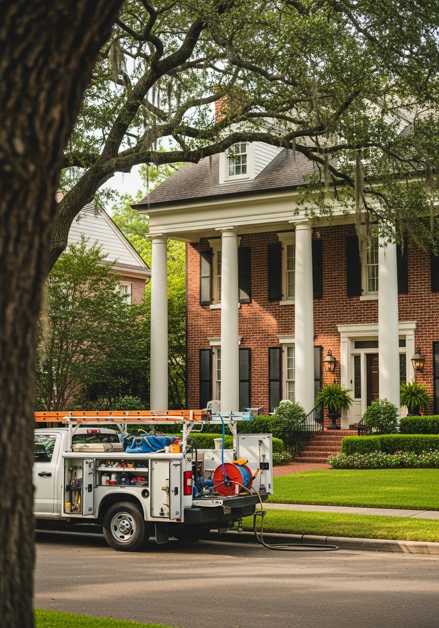 A professional service team member standing in front of a Baton Rouge home, representing reliable local service.