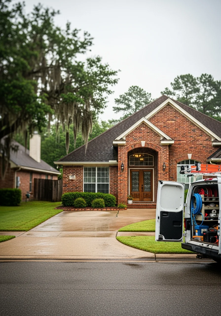 A service professional standing in front of a Prairieville home, representing responsive local support.