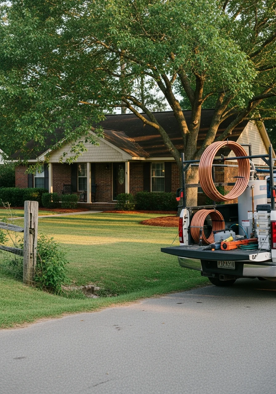 A service team member in professional attire standing near a Zachary home, ready to assist.